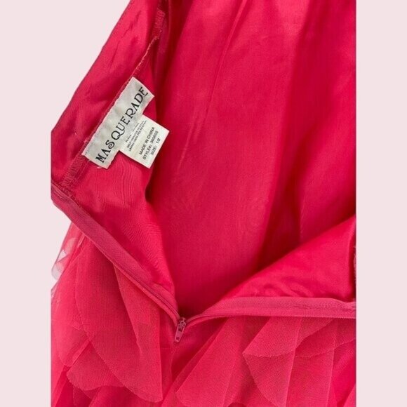 Masquerade coral color Strapless Ruffled Gown With Rhinestones Size 1/2 Prom Dre - Picture 3 of 15